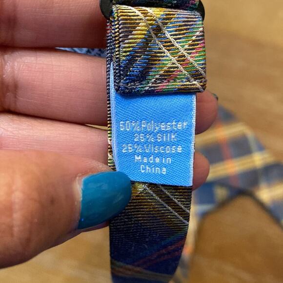 Countess Mara Sea-Mel plaid silk blend bow tie wedding formal homecoming - Picture 4 of 5